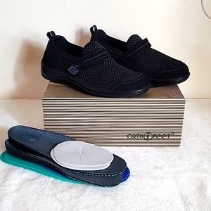 OrthoFeet Black Quincy Ortho Cushion System Slip On Orthopedic Shoes